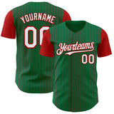 Custom Kelly Green Red Pinstripe White Authentic Two Tone Baseball Jersey