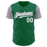 Custom Kelly Green Gray Pinstripe White Authentic Two Tone Baseball Jersey