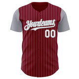 Custom Crimson Gray Pinstripe White Authentic Two Tone Baseball Jersey