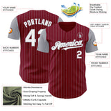 Custom Crimson Gray Pinstripe White Authentic Two Tone Baseball Jersey