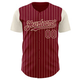 Custom Crimson Cream Pinstripe Cream Authentic Two Tone Baseball Jersey