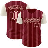 Custom Crimson Cream Pinstripe Cream Authentic Two Tone Baseball Jersey