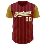 Custom Crimson Old Gold Pinstripe White Authentic Two Tone Baseball Jersey