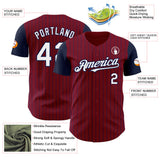 Custom Crimson Navy Pinstripe White Authentic Two Tone Baseball Jersey
