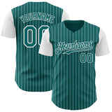 Custom Teal White Pinstripe White Authentic Two Tone Baseball Jersey