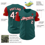 Custom Teal Red Pinstripe White Authentic Two Tone Baseball Jersey