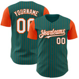 Custom Teal Orange Pinstripe White Authentic Two Tone Baseball Jersey