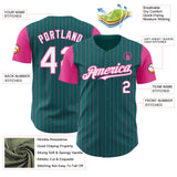 Custom Teal Pink Pinstripe White Authentic Two Tone Baseball Jersey