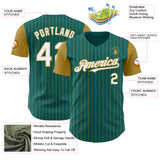 Custom Teal Old Gold Pinstripe White Authentic Two Tone Baseball Jersey