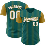 Custom Teal Old Gold Pinstripe White Authentic Two Tone Baseball Jersey