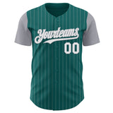Custom Teal Gray Pinstripe White Authentic Two Tone Baseball Jersey
