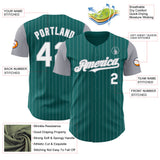 Custom Teal Gray Pinstripe White Authentic Two Tone Baseball Jersey