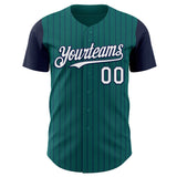 Custom Teal Navy Pinstripe White Authentic Two Tone Baseball Jersey