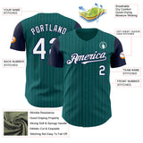 Custom Teal Navy Pinstripe White Authentic Two Tone Baseball Jersey