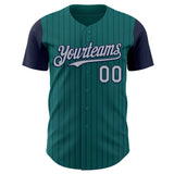 Custom Teal Navy Pinstripe Gray Authentic Two Tone Baseball Jersey