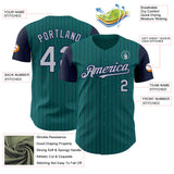 Custom Teal Navy Pinstripe Gray Authentic Two Tone Baseball Jersey