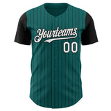 Custom Teal Black Pinstripe White Authentic Two Tone Baseball Jersey