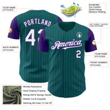 Custom Teal Purple Pinstripe White Authentic Two Tone Baseball Jersey