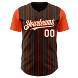 Custom Brown Orange Pinstripe White Authentic Two Tone Baseball Jersey