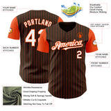 Custom Brown Orange Pinstripe White Authentic Two Tone Baseball Jersey