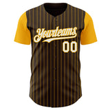 Custom Brown Gold Pinstripe White Authentic Two Tone Baseball Jersey