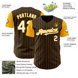 Custom Brown Gold Pinstripe White Authentic Two Tone Baseball Jersey