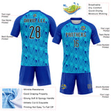 Custom Thunder Blue Black-Lakes Blue Geometric Shape Sublimation Volleyball Uniform Jersey