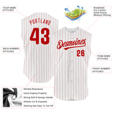Custom White Red Pinstripe Red Authentic Sleeveless Baseball Jersey