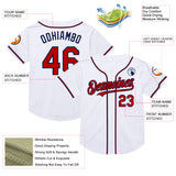 Custom White Red-Navy Mesh Authentic Throwback Baseball Jersey