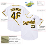 Custom White Black-Gold Mesh Authentic Throwback Baseball Jersey