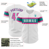 Custom White Pink-Teal Authentic Baseball Jersey