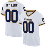 Custom White Navy-Old Gold Mesh Authentic Throwback Football Jersey