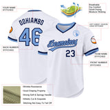 Custom White Light Blue-Navy Authentic Throwback Baseball Jersey