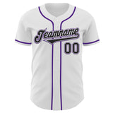 Custom White Black-Purple Authentic Baseball Jersey