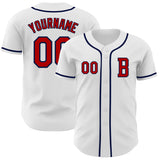 Custom White Red-Navy Authentic Baseball Jersey