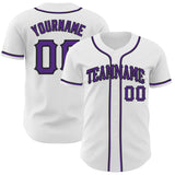 Custom White Purple-Black Authentic Baseball Jersey