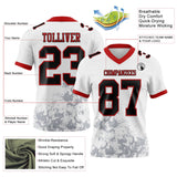 Custom White Black Gray-Red Splash Mesh Authentic Football Jersey
