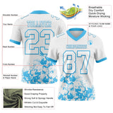 Custom White Sky Blue Splash Mesh Authentic Football Jersey