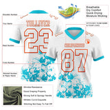 Custom White Lakes Blue-Orange Splash Mesh Authentic Football Jersey