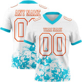 Custom White Lakes Blue-Orange Splash Mesh Authentic Football Jersey