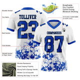 Custom White Thunder Blue-Black Splash Mesh Authentic Football Jersey