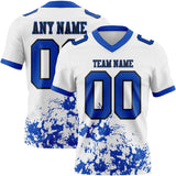 Custom White Thunder Blue-Black Splash Mesh Authentic Football Jersey