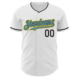 Custom White Black Shadow Blue-Light Yellow Authentic Baseball Jersey
