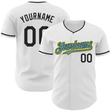 Custom White Black Shadow Blue-Light Yellow Authentic Baseball Jersey