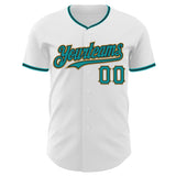 Custom White Teal Black-Old Gold Authentic Baseball Jersey