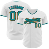 Custom White Teal Black-Old Gold Authentic Baseball Jersey