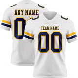 Custom White Navy-Gold Mesh Authentic Football Jersey