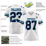 Custom White Navy-Teal Mesh Authentic Football Jersey