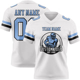Custom White Light Blue-Black Mesh Authentic Football Jersey