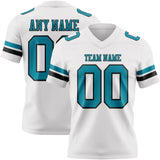 Custom White Teal-Black Mesh Authentic Football Jersey